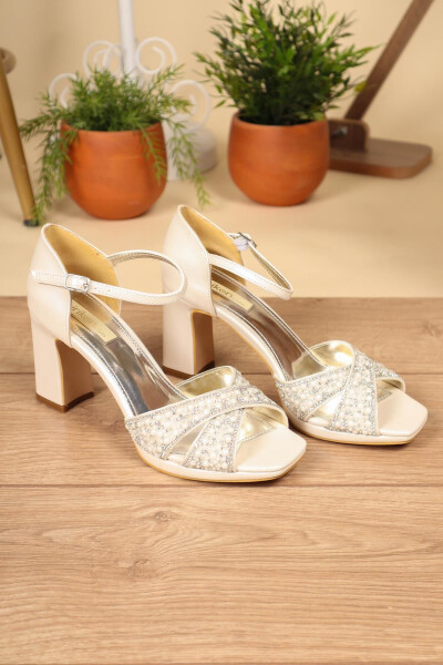 Pearl and Stone Detailed Closed Toe Bridal Shoes SEDEF - 10