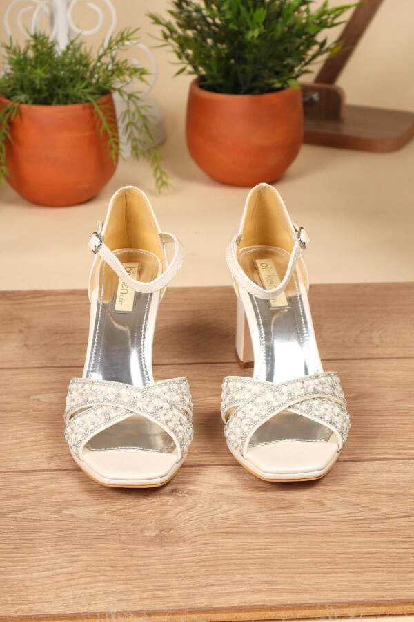 Pearl and Stone Detailed Closed Toe Bridal Shoes SEDEF - 12