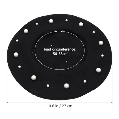 Pearl Autumn Winter Cashmere Beret Starry Beaded Pearl Rivet Wool Beret (Black) - 1