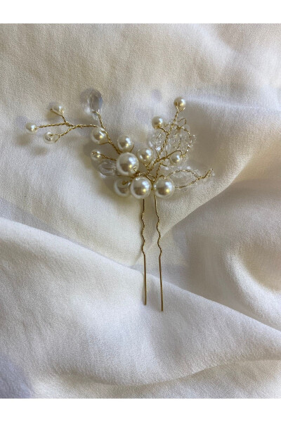 Pearl Crystal Hairpin Brooch Wedding Henna Engagement Marriage Bride Hairpin Bun Hairpin - 1