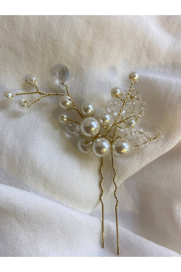 Pearl Crystal Hairpin Brooch Wedding Henna Engagement Marriage Bride Hairpin Bun Hairpin - 2