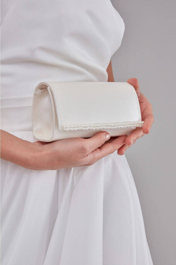 Pearl Embroidered Bridal Clutch, Off White Dress Wallet, Dress Wallet - 3