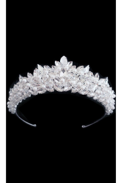 Pearl Luxury Bridal Crown Handmade with Pearl and Crystal Beads Princess Model Crown - 1