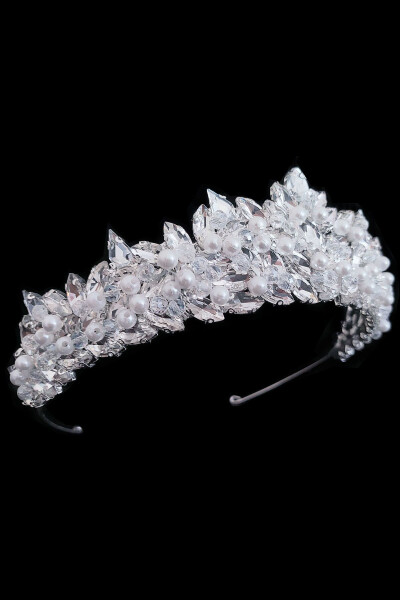 Pearl Luxury Bridal Crown Handmade with Pearl and Crystal Beads Princess Model Crown - 5