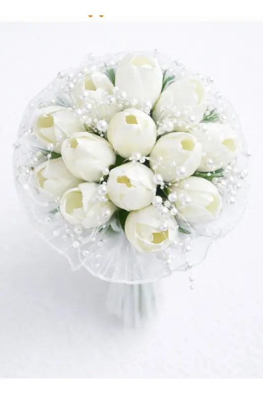 pearl tulip bridal bouquet - 1