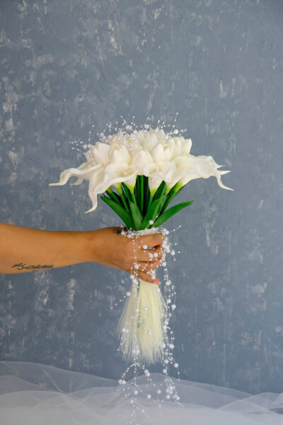 Pearl Tulip Gala Premium Bridal Bouquet - UĞUR GELIN BUKETI