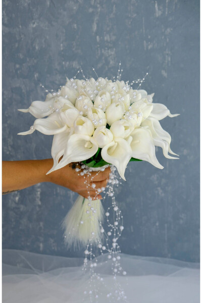 Pearl Tulip Gala Premium Bridal Bouquet - UĞUR GELIN BUKETI (1)