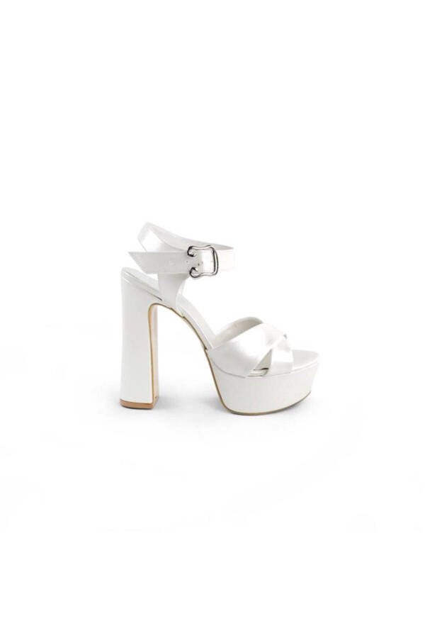 Pearl White Ankle Strap Open Toe Chunky Heel Platform Bridal Shoes - 8