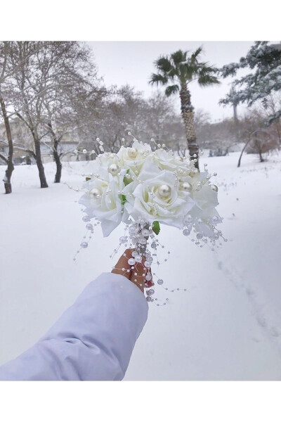 Pearl White Bridal Bouquet and Groom's Boutonniere (WEDDING, ENGAGEMENT, HENNA, HAND BOUQUET, BRIDE'S BOUQUET, GROOM) - MEDUSA