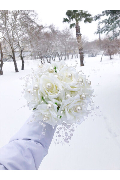 Pearl White Bridal Bouquet and Groom's Boutonniere (WEDDING, ENGAGEMENT, HENNA, HAND BOUQUET, BRIDE'S BOUQUET, GROOM) - MEDUSA (1)