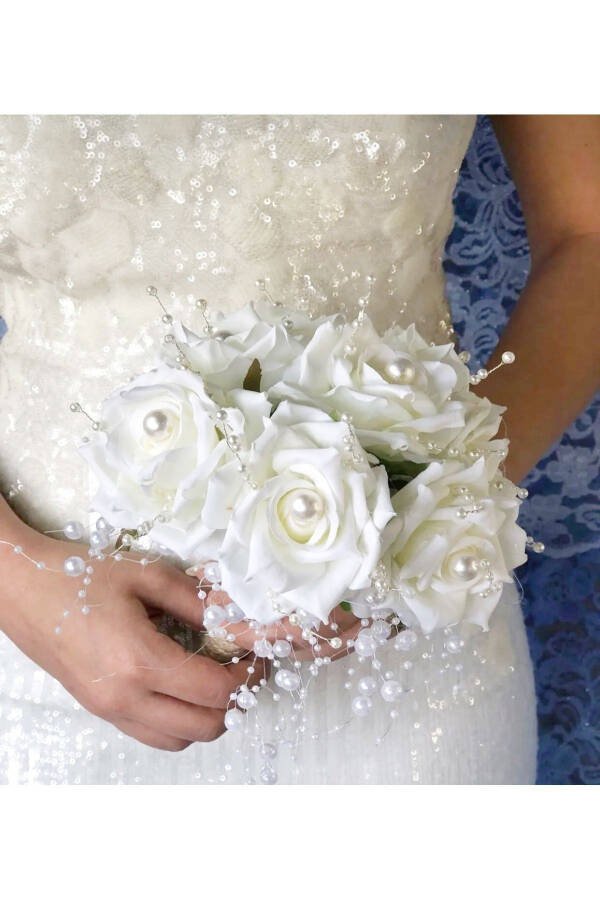 Pearl White Bridal Bouquet and Groom's Boutonniere (WEDDING, ENGAGEMENT, HENNA, HAND BOUQUET, BRIDE'S BOUQUET, GROOM) - 10