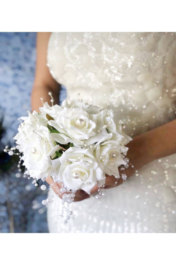 Pearl White Bridal Bouquet and Groom's Boutonniere (WEDDING, ENGAGEMENT, HENNA, HAND BOUQUET, BRIDE'S BOUQUET, GROOM) - 11