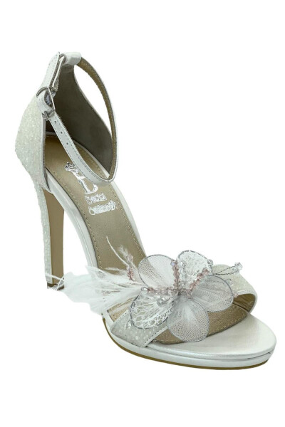 Pearl White Platform Wedding Shoes with Stone and Flower Details - 2