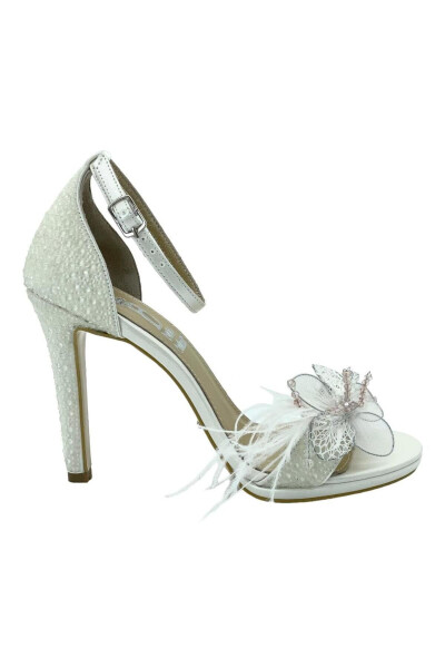 Pearl White Platform Wedding Shoes with Stone and Flower Details - 3