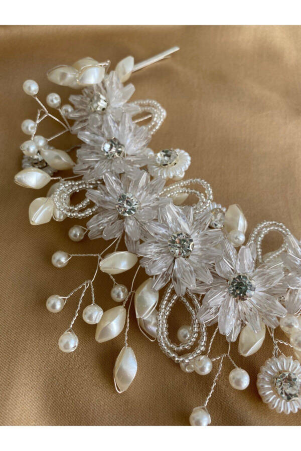 Pearled, Gemstone and Beaded Engagement, Wedding Bridal Crown, Bridal Hair Design Accessory, Bun Clip - 2