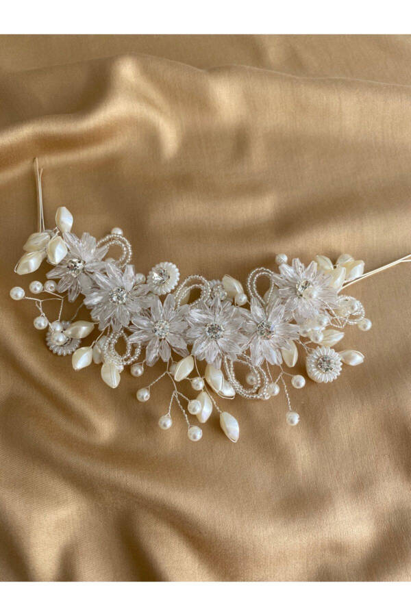 Pearled, Gemstone and Beaded Engagement, Wedding Bridal Crown, Bridal Hair Design Accessory, Bun Clip - 4