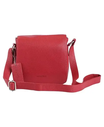 Pebbled Collection Page Leather Crossbody Bag - Red 