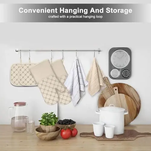 Pech qo'lqoplari Oshxona sochiqlari Idish latta Pech tutqichli to'plamlar 12 dona, Idish sochiqlari to'plami, Pech qo'lqoplari Issiqlikka chidamli 500 daraja bo'lgan idish tagliklari Sirpanmaydigan silikon sirt bilan pishirish uchun пан товиш - 6