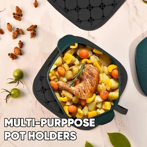 Pech qo'lqoplari Oshxona sochiqlari Idish sochiqlari Tutqichli to'plamlar 12 dona, Idish sochiqlari to'plamlari, Pech qo'lqoplari Tutqichlar Issiqlikka chidamli 500 daraja Sirpanmaydigan silikon yuzali pishirish uchun qora - 5