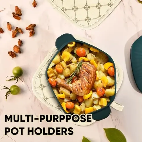 Pech qo'lqoplari oshxona sochiqlari idish yuvish latta Pot ushlagichlar to'plamlari 12 dona, Idish sochiqlari to'plamlari, Pech qo'lqoplari Pot yostiqchalari Issiqlikka chidamli 500 daraja sirpanmaydigan silikon yuzali pishirish pishirish panjara uchun-Bej - 5