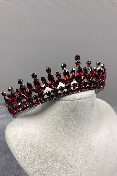 Pedro Model Elegant Bridal Crown Henna Crown Burgundy Bridal Crown - 2