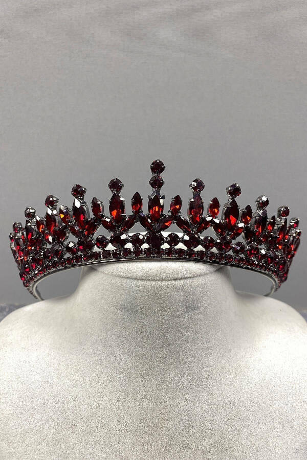 Pedro Model Elegant Bridal Crown Henna Crown Burgundy Bridal Crown - 3