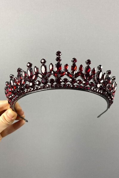 Pedro Model Elegant Bridal Crown Henna Crown Burgundy Bridal Crown - 7