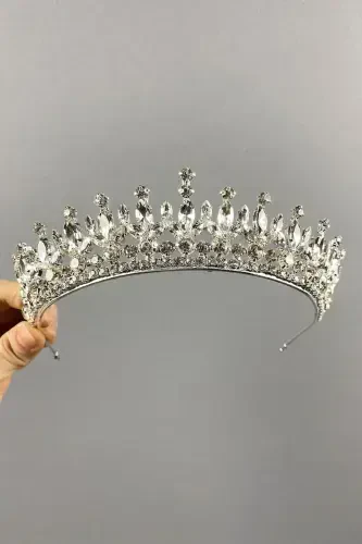Pedro Model Изящная Свадебная Тиара, Тиара для Хны, Серебряная Свадебная Тиара - Серебро - 5