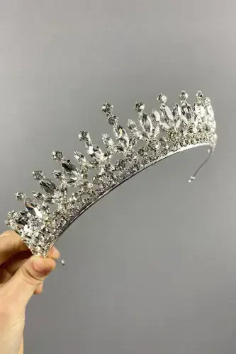 Pedro Model Изящная Свадебная Тиара, Тиара для Хны, Серебряная Свадебная Тиара - Серебро - 6