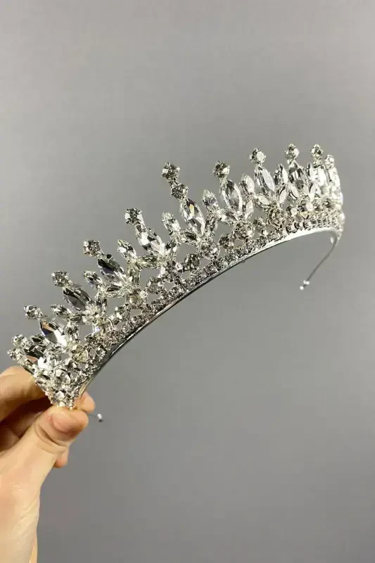 Pedro Model Изящная Свадебная Тиара, Тиара для Хны, Серебряная Свадебная Тиара - Серебро - 6