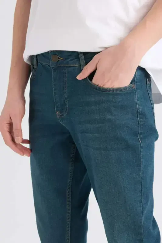 Pedro Slim Fit Dar Kalıp Normal Bel Dar Paça Jean Pantolon-Koyu Yeşil - 1