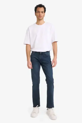 Pedro Slim Fit Dar Kalıp Normal Bel Dar Paça Jean Pantolon-Mavi Siyah - 1