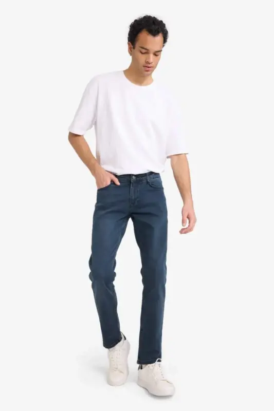 Pedro Slim Fit Dar Kalıp Normal Bel Dar Paça Jean Pantolon-Mavi Siyah - 2