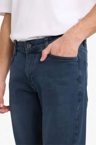 Pedro Slim Fit Dar Kalıp Normal Bel Dar Paça Jean Pantolon-Mavi Siyah - 5