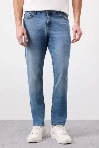 Pedro Slim Fit Dar Kalıp Normal Bel Dar Paça Jean Pantolon-Mint Mavi - 4