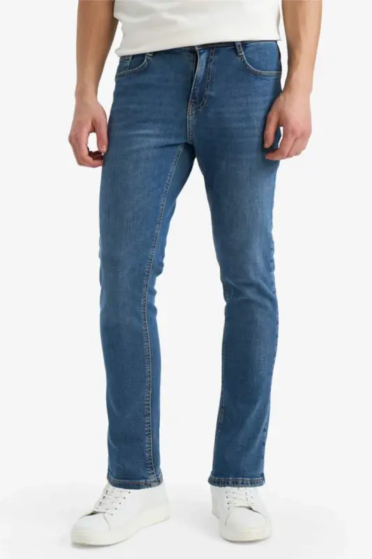 Pedro Slim Fit Dar Kalıp Normal Bel Dar Paça Jean Pantolon-Mavi - 3