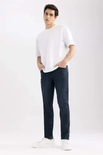 Pedro Slim Fit Narrow Cut Regular Waist Tapered Leg Jeans Blue Black - 2