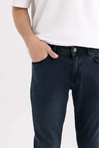 Pedro Slim Fit Narrow Cut Regular Waist Tapered Leg Jeans Blue Black - 5