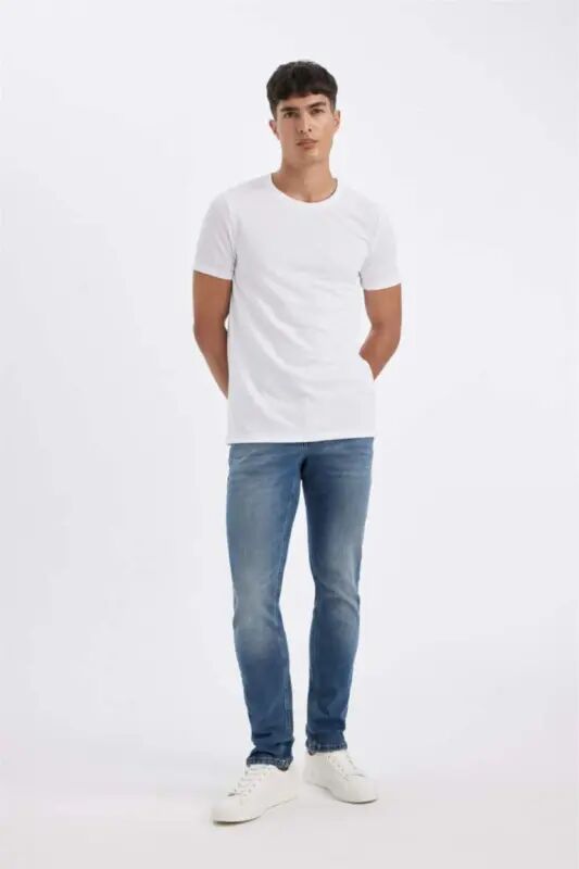 Pedro Slim Fit tor tipidagi oddiy bel balandligi tor paça jinsi shimlari Mint moviy - 4