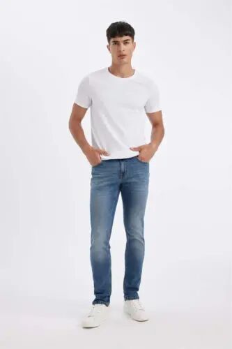 Pedro Slim Fit tor tipidagi oddiy bel balandligi tor paça jinsi shimlari Mint moviy - 5