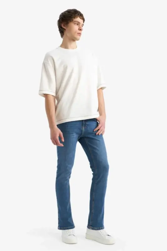 Pedro Slim Fit tor tipidagi oddiy bel balandligi tor paça jinsi shimlari Mint moviy - 2