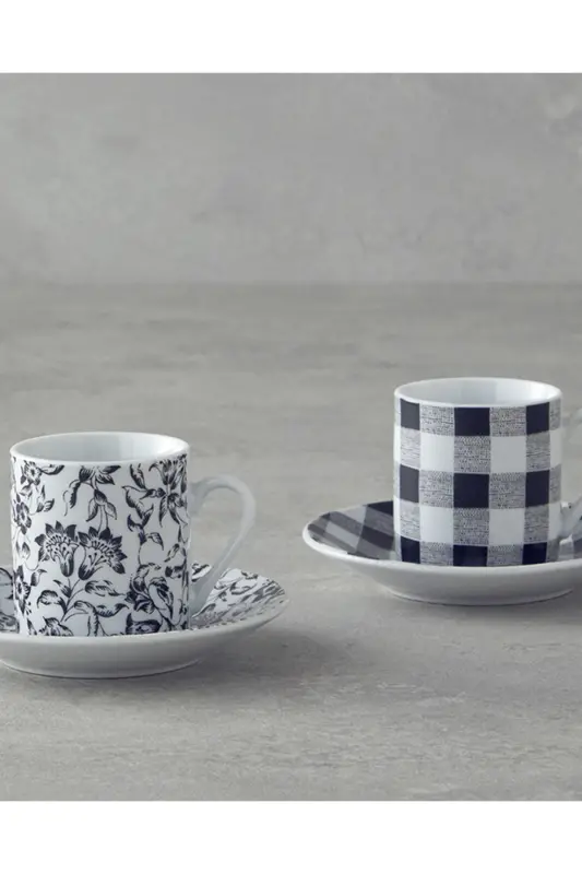 Peggy Porcelain 4-Piece 2-Person Coffee Cup Set Black - ENGLISH HOME
