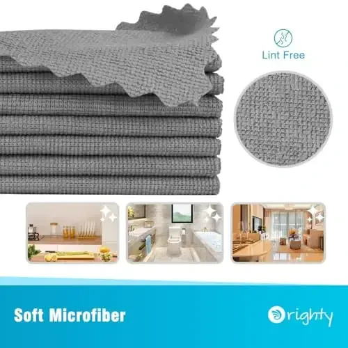 Orighty Grey Microfiber Cleaning Cloth, 100 Pack Highly Absorbent Cleaning Supplies, Lint Free Kitchen Towels Cleaning Rags, Microfiber Towels for Cars, House, Window, 12x12 inch - 2