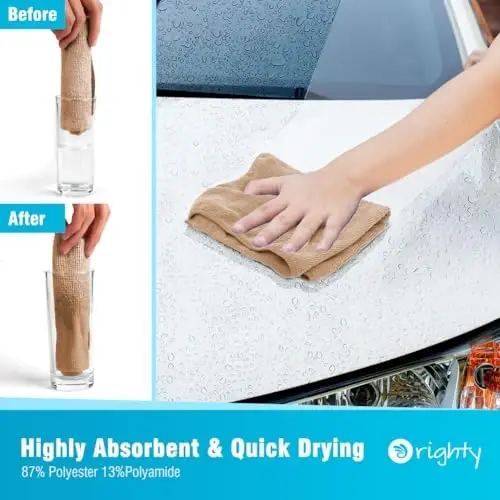 Orighty Microfiber Cleaning Cloth, 12 Pack Microfiber Towels for Cars, Highly Absorbent Car Cleaning Supplies, Lint Free Cloths Clean Rags for Car Care, House, Kitchen, 12x11 inch, Brown - 3