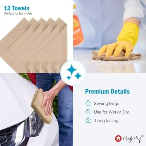 Orighty Microfiber Cleaning Cloth, 12 Pack Microfiber Towels for Cars, Highly Absorbent Car Cleaning Supplies, Lint Free Cloths Clean Rags for Car Care, House, Kitchen, 12x11 inch, Brown - 5