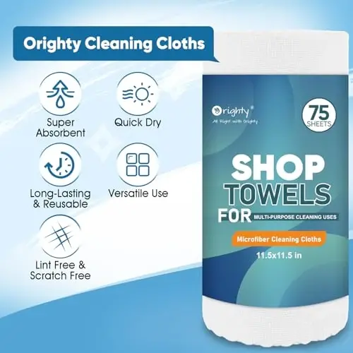 Orighty Microfiber Cleaning Cloths, 75 Sheets Shop Towels, Reusable Paper Towels Shop Rags, Washable Microfiber Towel Roll Cleaning Rags for Cars, House, Kitchen, 11.5’’ x 11.5’’, White - 2