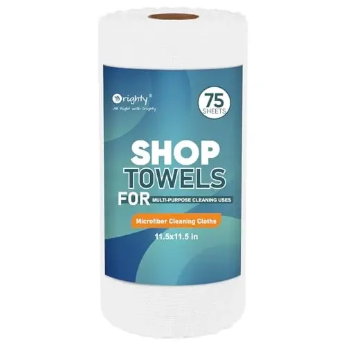 Orighty Microfiber Cleaning Cloths, 75 Sheets Shop Towels, Reusable Paper Towels Shop Rags, Washable Microfiber Towel Roll Cleaning Rags for Cars, House, Kitchen, 11.5’’ x 11.5’’, White 