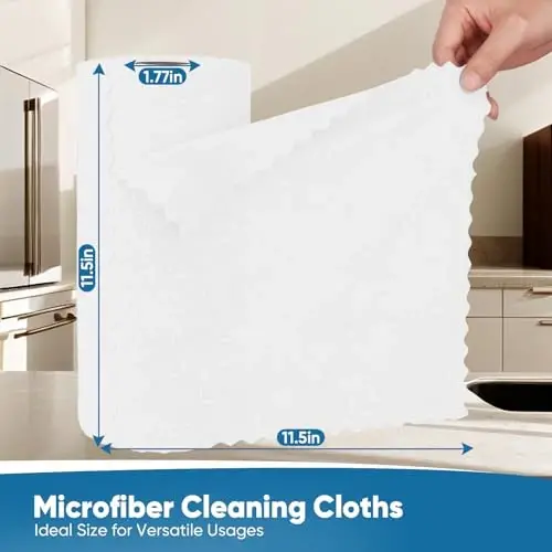 Orighty Microfiber Cleaning Cloths, 75 Sheets Shop Towels, Reusable Paper Towels Shop Rags, Washable Microfiber Towel Roll Cleaning Rags for Cars, House, Kitchen, 11.5’’ x 11.5’’, White - 3