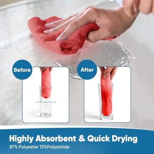 Orighty Microfiber Cleaning Cloths, 75 Sheets Shop Towels, Reusable Paper Towels Shop Rags, Washable Microfiber Towel Roll Cleaning Rags for Cars, House, Kitchen, 11.5’’ x 11.5’’, Red - 5