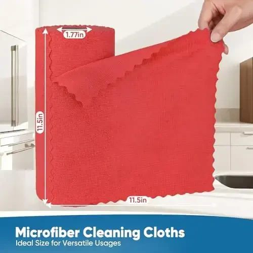 Orighty Microfiber Cleaning Cloths, 75 Sheets Shop Towels, Reusable Paper Towels Shop Rags, Washable Microfiber Towel Roll Cleaning Rags for Cars, House, Kitchen, 11.5’’ x 11.5’’, Red - 4